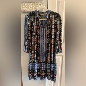 Anthropologie Holding Horses Winter Moon Blue Aztec Print Tunic Peasant Dress XS
